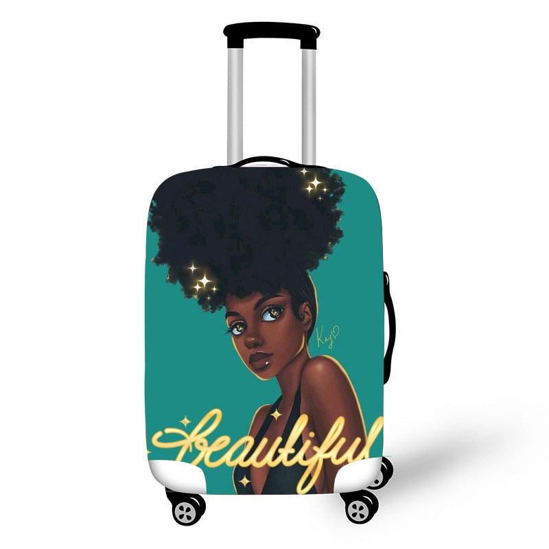 African Art Girl Suitcase Dust Cover Stretchable Fabric 18-30inch