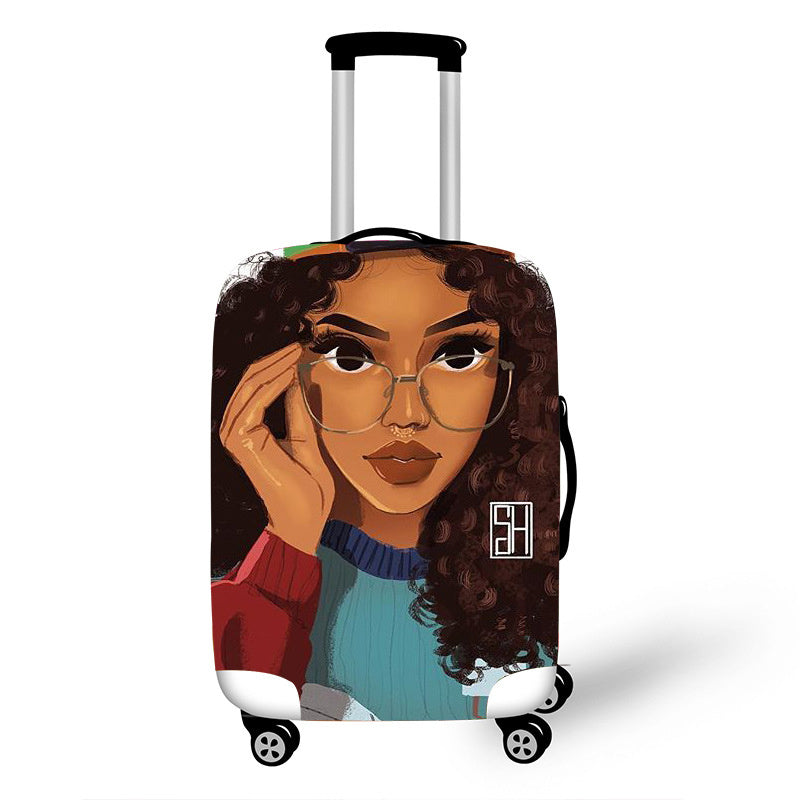 African Art Girl Suitcase Dust Cover Stretchable Fabric 18-30inch