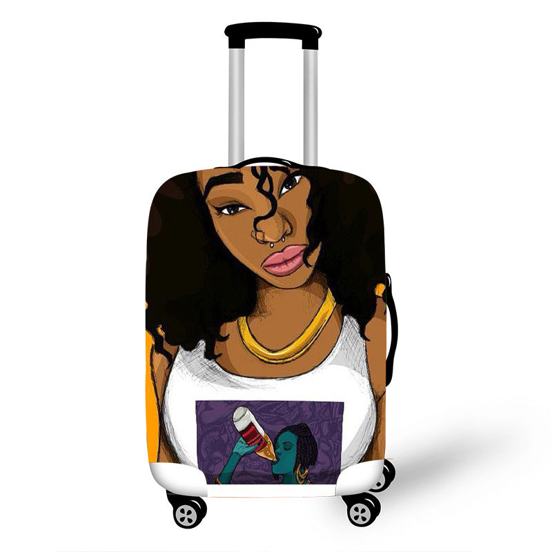 African Art Girl Suitcase Dust Cover Stretchable Fabric 18-30inch