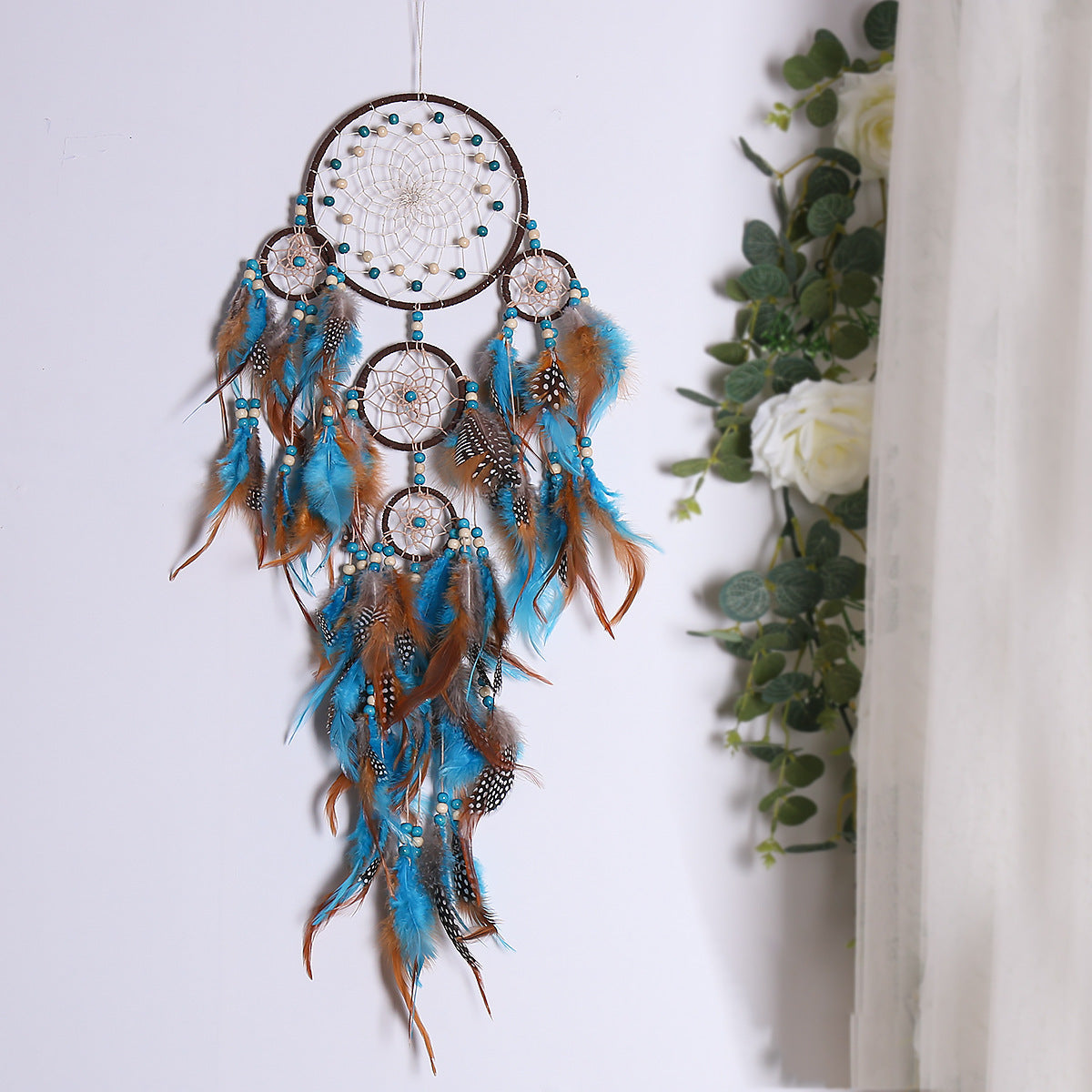 Five Rings Dream Catcher Feather