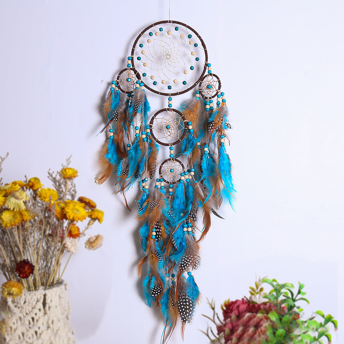 Five Rings Dream Catcher Feather