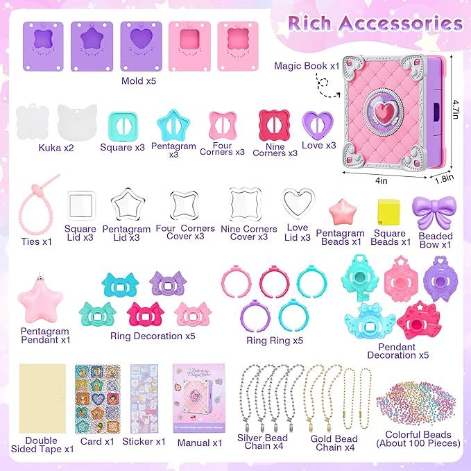 71 PCS DIY Jewel Rings Stickers Magical Kits For Little Girls, Handmade DIY Crafting Rings Bracelet Pendent Keychain