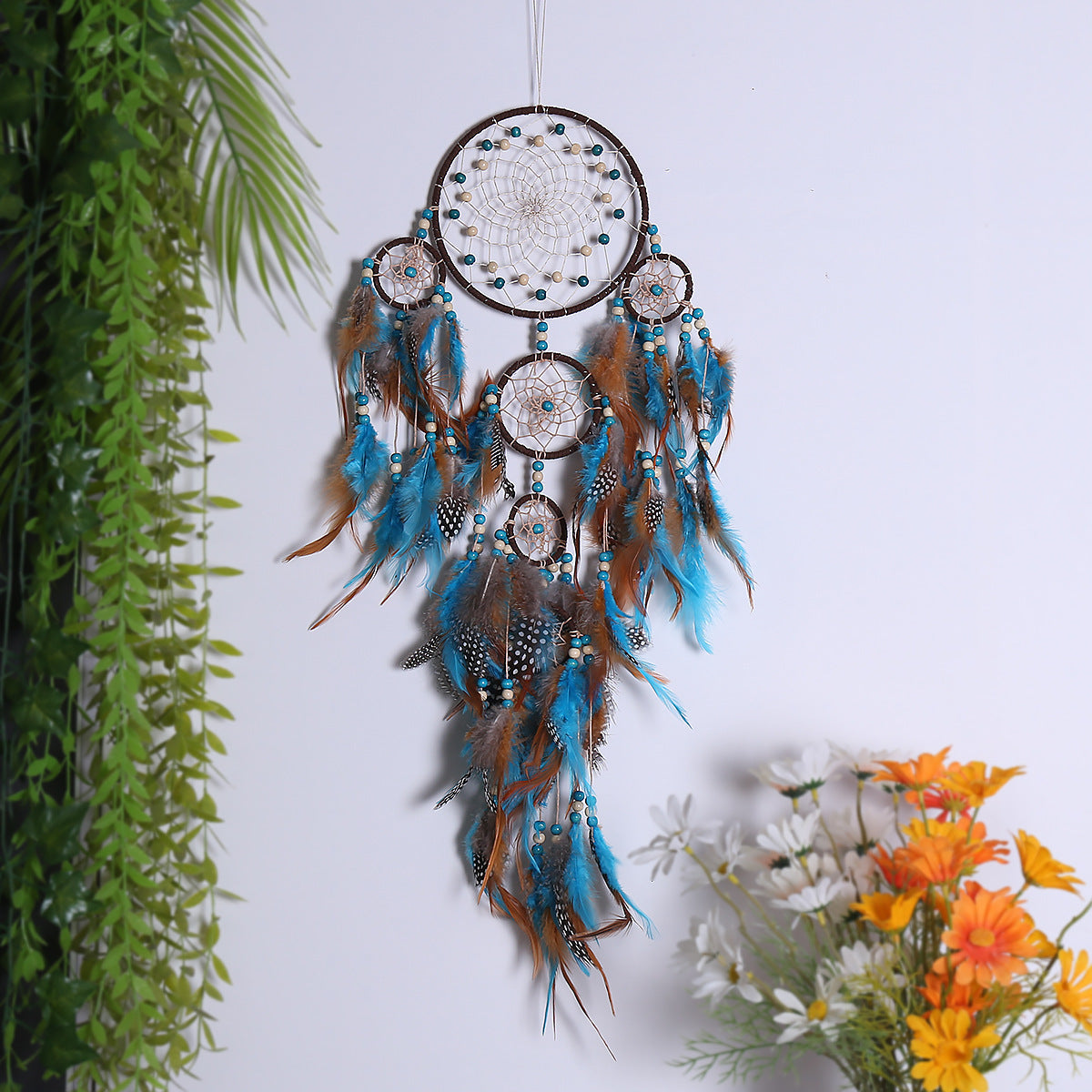 Five Rings Dream Catcher Feather