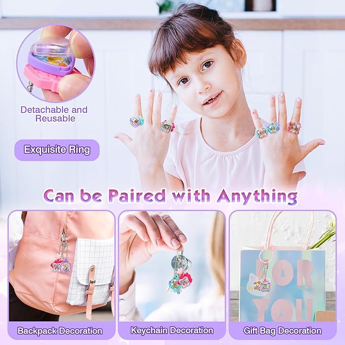 71 PCS DIY Jewel Rings Stickers Magical Kits For Little Girls, Handmade DIY Crafting Rings Bracelet Pendent Keychain