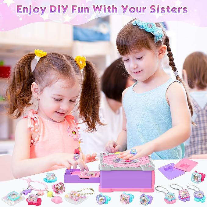 71 PCS DIY Jewel Rings Stickers Magical Kits For Little Girls, Handmade DIY Crafting Rings Bracelet Pendent Keychain