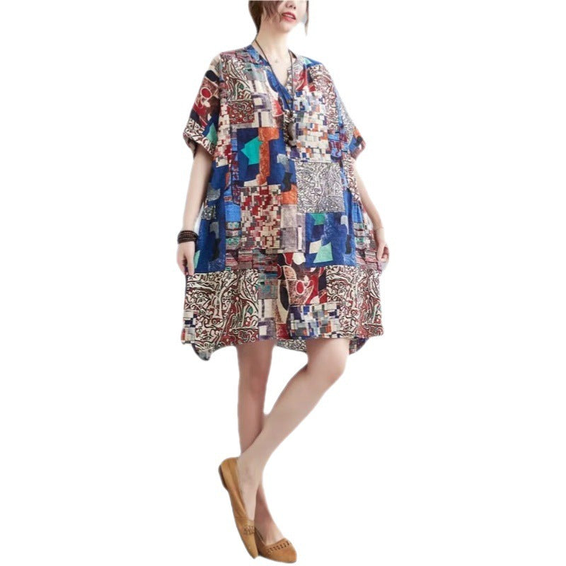 Cover Up Short Sleeve Abstract Print Dress